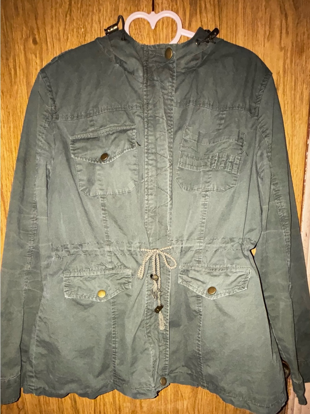 Yoki Olive Green Utility Jacket with Drawstring Waist